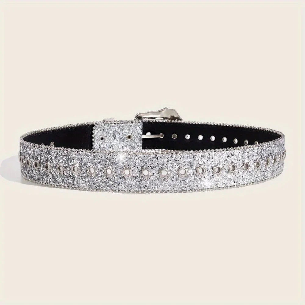 American Vintage Style, Rhinestone Decorat Eyelet Candy Color Y2K Belt Bling